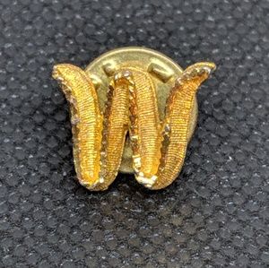 Vintage Textured Gold tone Letter W or M Lapel Pin